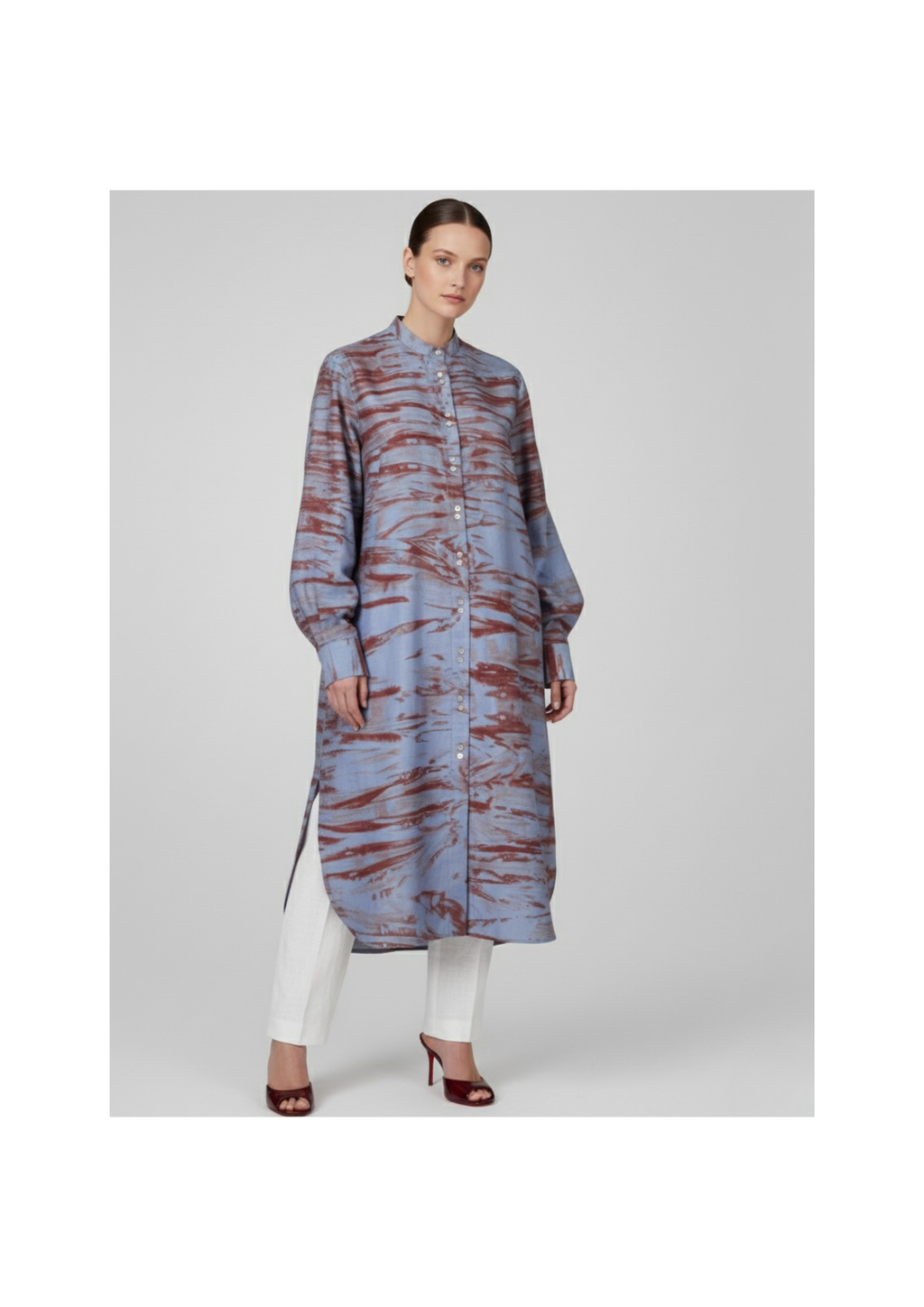 Dust Blue and Oxide Red Shirt Dress